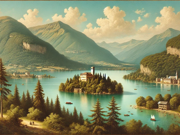 DALL·E 2024-07-30 18.55.19 - A picturesque scene depicting Lake Moveno and Toblino in Italy. The image should showcase a panoramic view of the two lakes, set against a backdrop of